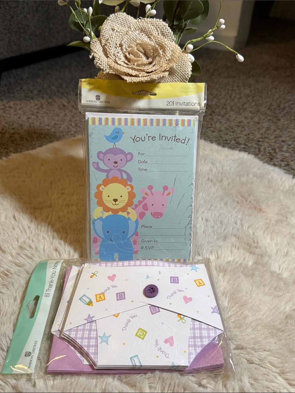 ✨American Greeting Cute Jungle Baby Invitations and Thank You Cards Set ✨